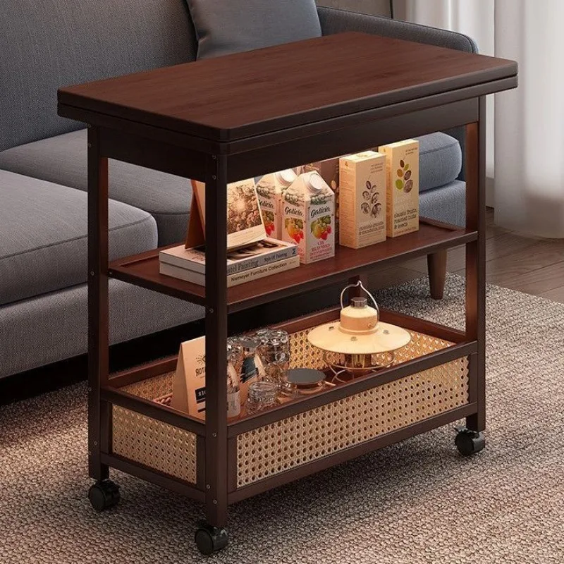 Tavolino da Caffè Mobile Pieghevole, Tavolo da Pranzo per Soggiorno, Tavolo Multifunzione in Legno Massello Stile Medievale - immagine 6