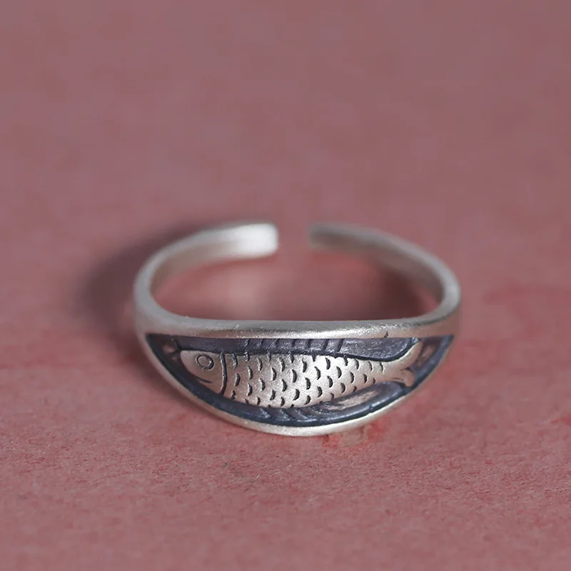 925-Sterling-Silver-Geometric-Unique-Fish-Retro-Rings-for-Women ...