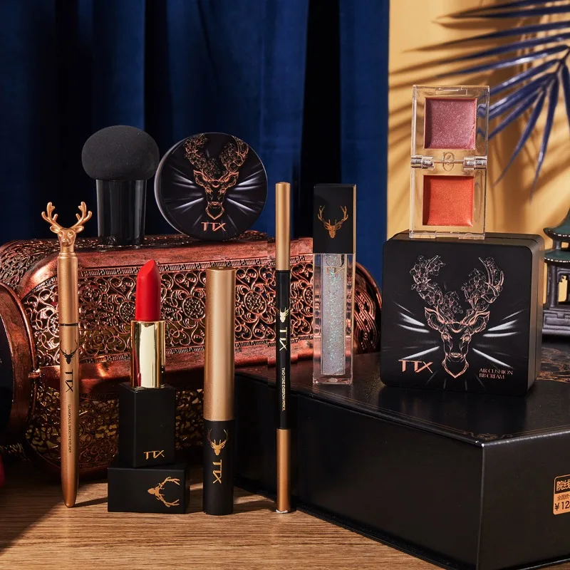 Black Gold Elk Makeup Nine-Piece Set APC Infused Night Cream Matte Makeup Lipstick Birthday Gift Beauty Gift Box 3