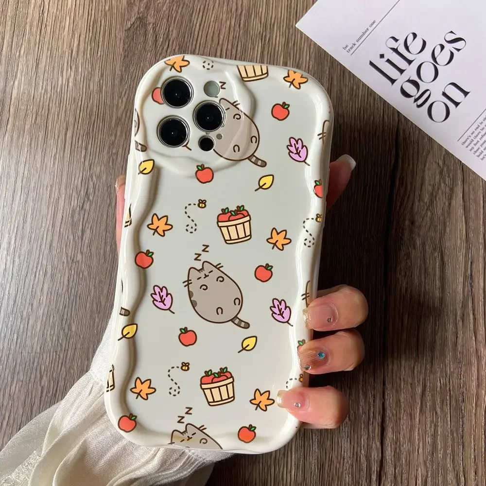 thumbnail image 1 of Funda de teléfono con diseño de gato Pusheens para iPhone, carcasa suave de onda cremosa 3D para modelos 16, 15, 14 Plus, 13, 12 Mini, 11 Pro Max, X, Xs, XR, 7, 8, 1 of 5