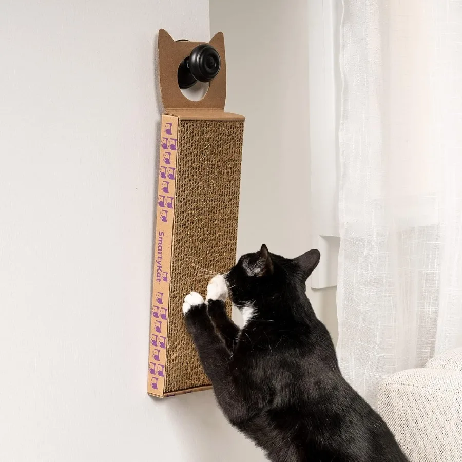 Wall-Mounted Cat Scratcher – Brown Corrugated Post with Catnip Infusion for Indoor Cats