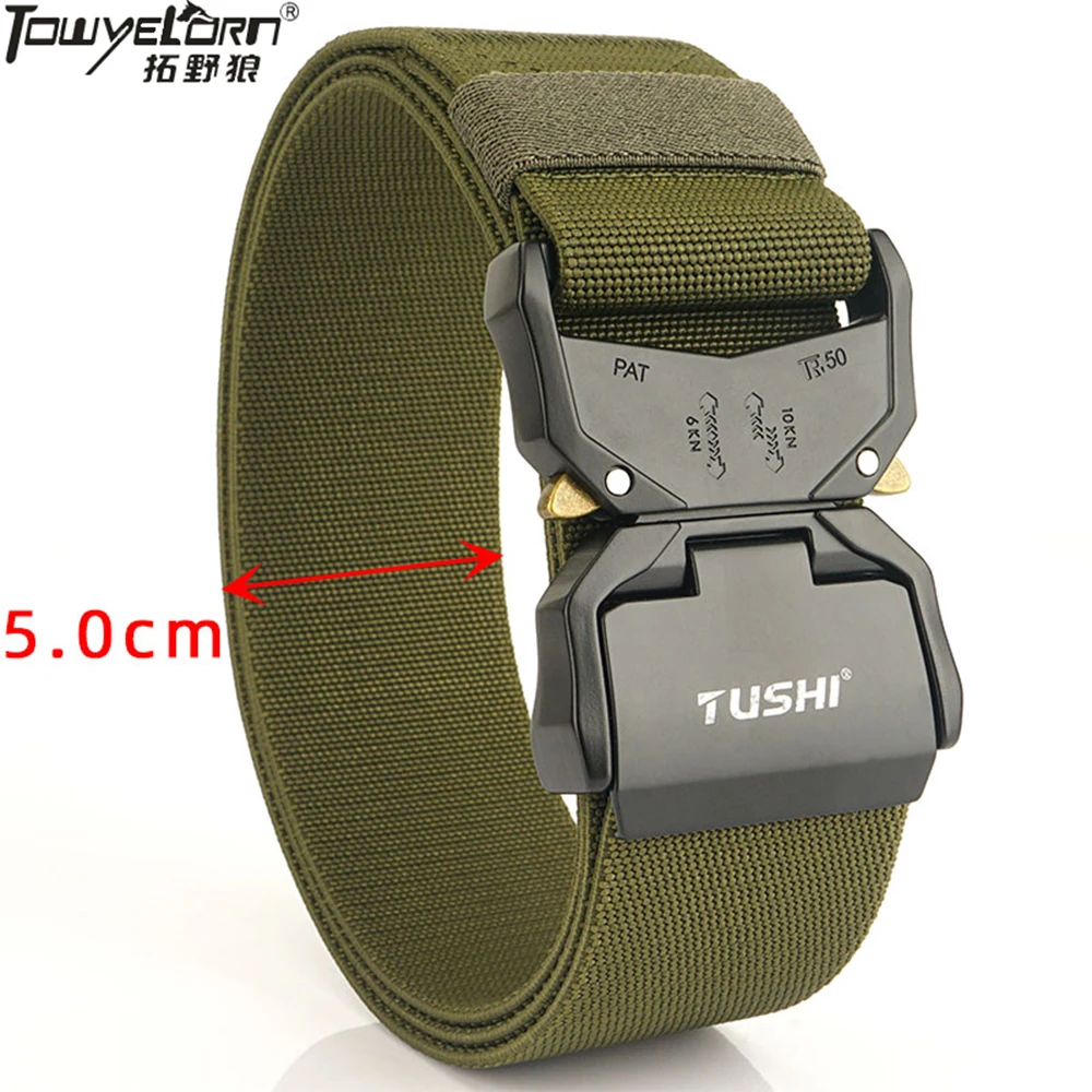 TOWYELORN 5.0cm Aluminum Quick Release Pluggable Buckle Elastic Belts For Men Durable Tactical Belt Outdoor Army Belt Hunting quick release pluggable metal buckle nylon belt for accessories men women s durable tactical belts outdoor army strap hunting