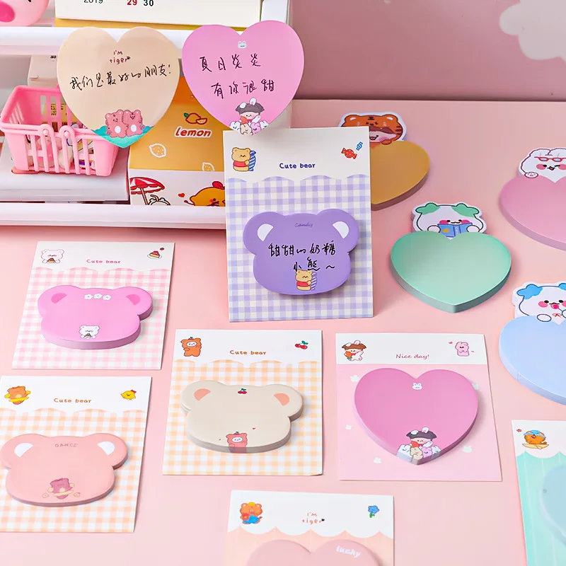 2pcs Kawaii Heart Sticky Notes Self-adhesive Student Memo Pad Sticky Tabs Planner Notebook Scrapbooking Sticker School Supplies 200 sheets self adhesive paper index tabs bookmark sticky notes colorful transparent memo pad stickers office school supplies