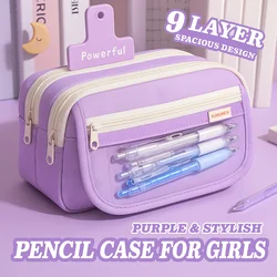 Spacious Purple Pencil Case with Triple - Compartment Design (Purple Pencil Case)