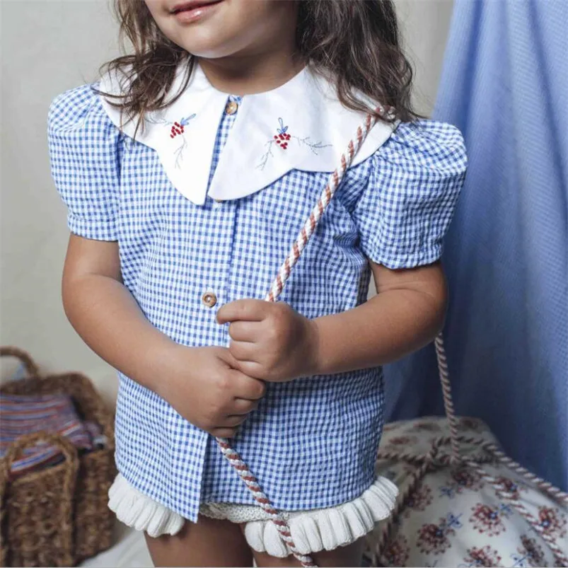 1-8Yrs Girls Floral Blouse Summer Kids Shirts Short Puff Sleeve Toddler Tops for Baby Girls Clothes Vintage Children Shirt kids shirts