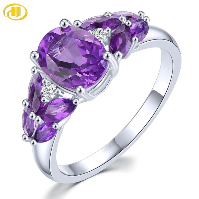 Amethyst Sterling Silver Textured Ring. UK ring size P.