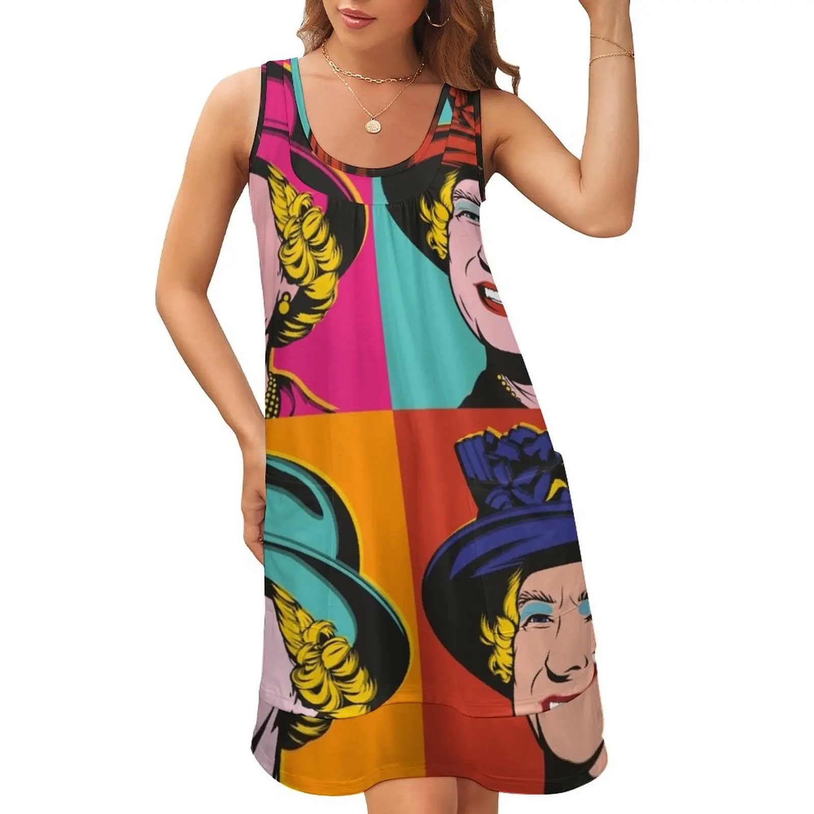 

Warhol Queen Sleeveless U-Neck Fake Two Piece Dress women clothes Women's evening dress