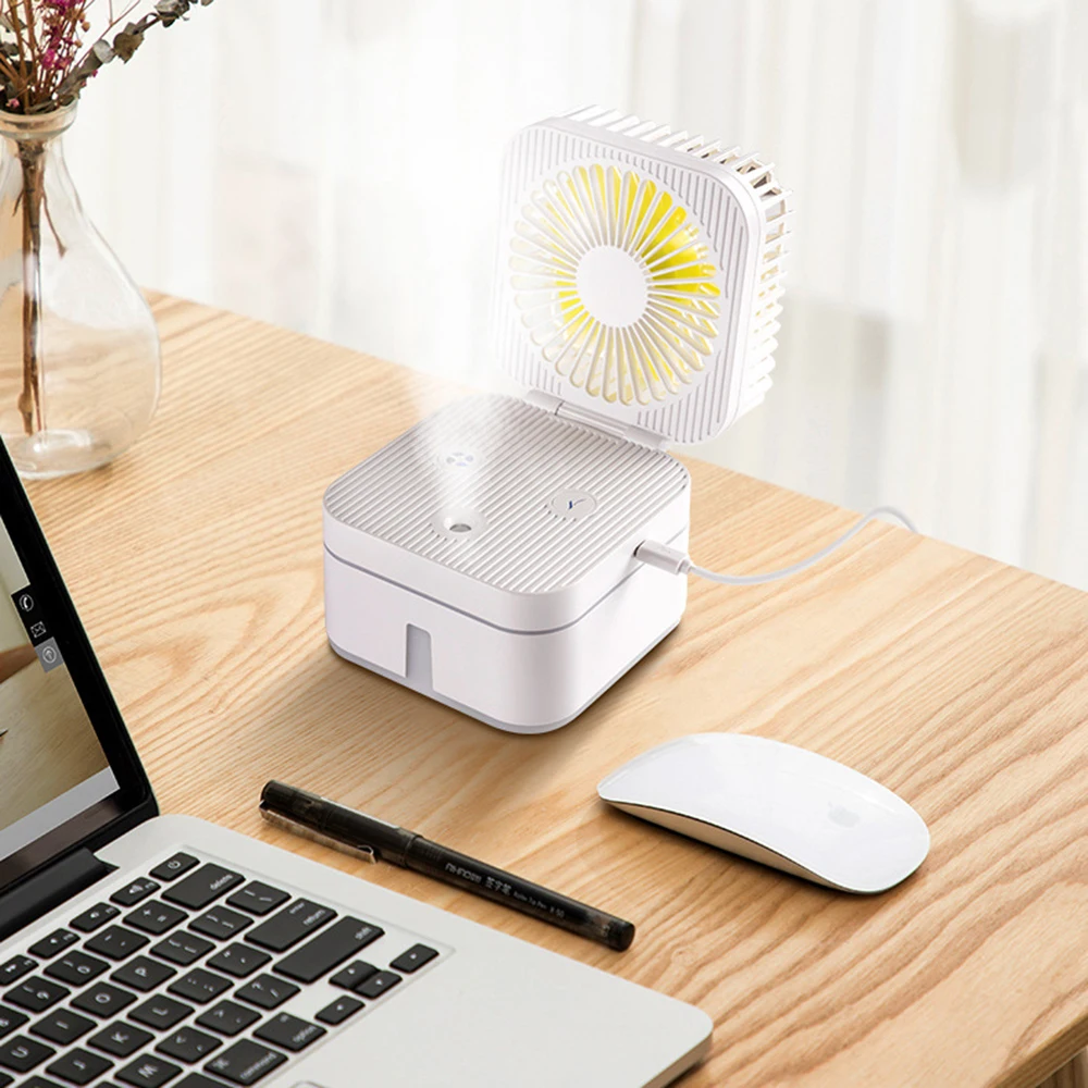 7 Color Soft Breathing Nightlight Multifunctional Desktop Water Spray Fan Humidifier Desk Electric USB Humidifier Spray Mini Fan