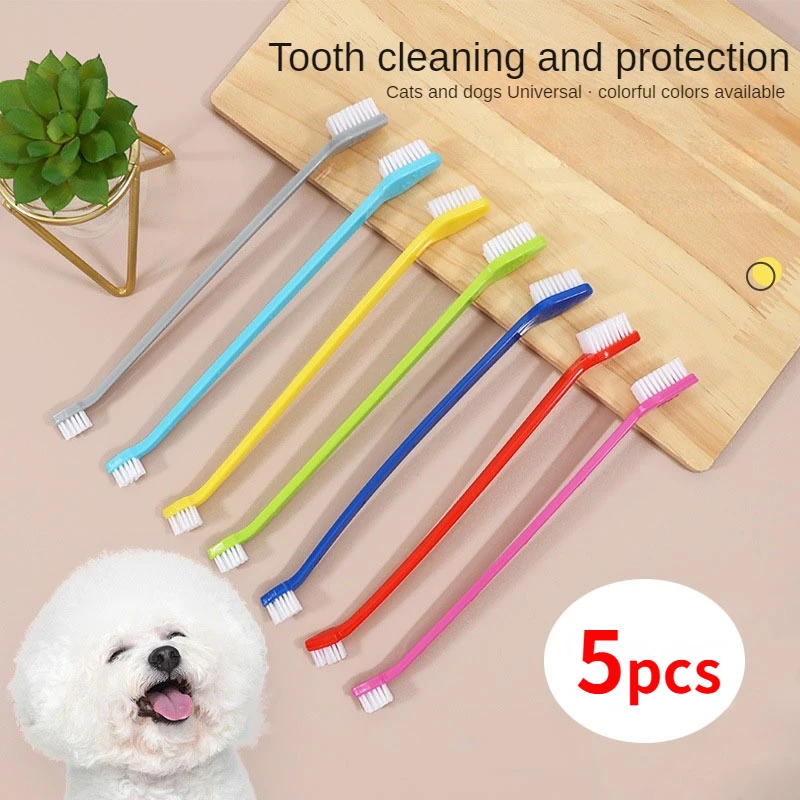 5pcs/set Long Handle Pet Toothbrush Double-head 1