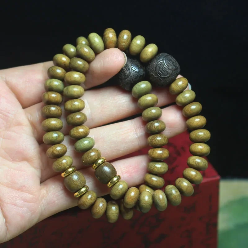 

Green sandalwood abacus beads hand string with carved beads Buddha beads men and women bracelet lovers jewelry crafts