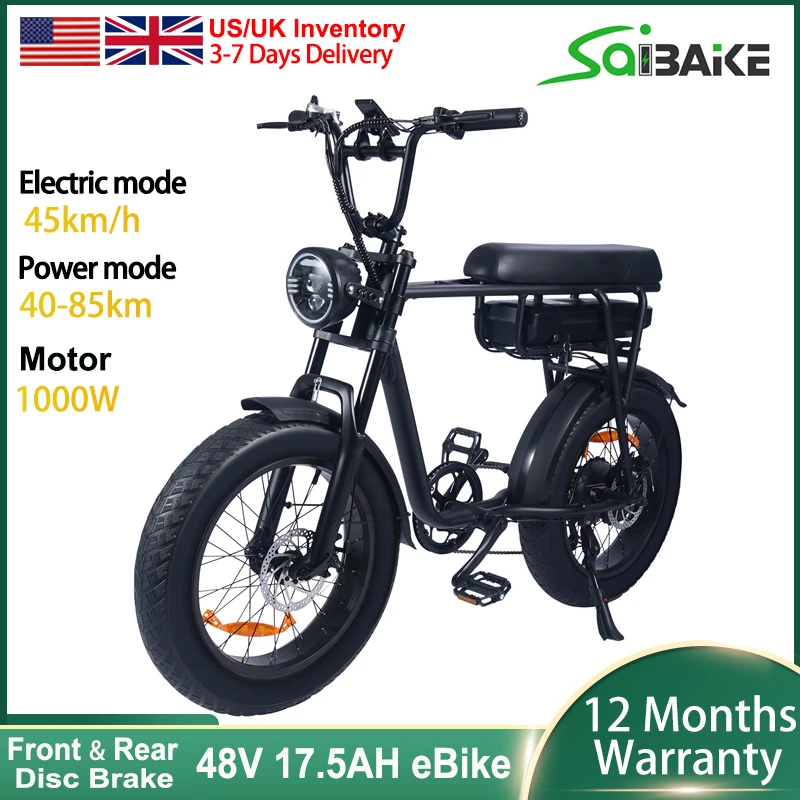 SaiBAiKE20inchElectricBike1000WFatTireBike48V175AhMountain