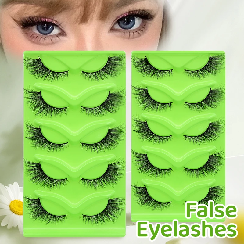 Cat Eye Lashes 5 Pairs Faux Mink Eyelashes Natural long Winged End Eye Elongated Eyelashes Fake Lashes Makeup False Eyelashes