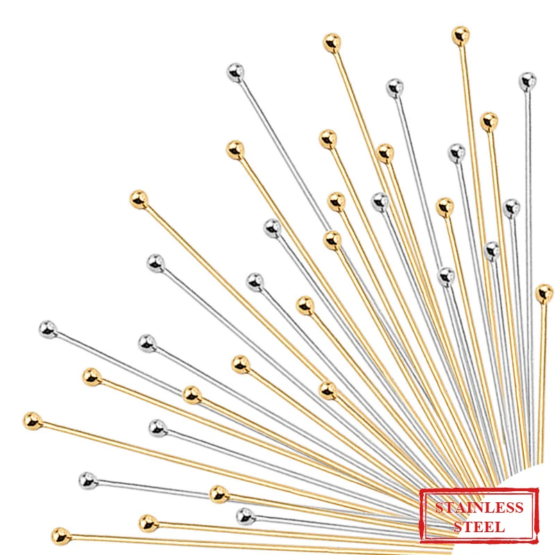 50pcs/100pcs Stainless Steel Ball Head Pins Gold Plated Eye Pins Supplies  For Jewelry Making Handmade DIY Jewelry Accessories