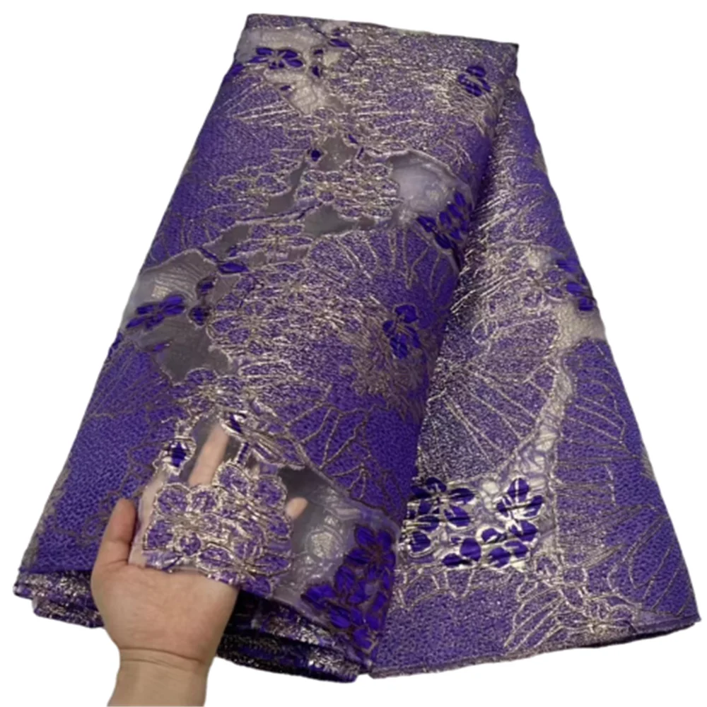 

2023 Purple latest brocade lace fabric luxury African jacquard lace fabric Nigeria Tissu Lace sewing Nigerian lace