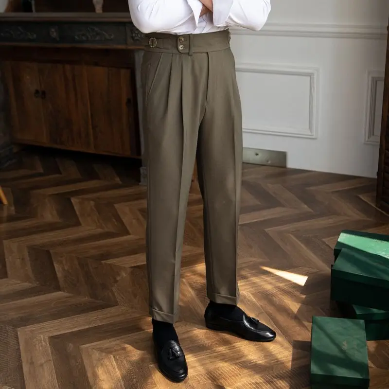 

New Business Casual Suit Pants Men Solid High Waist Straight Office Formal Trousers Classic Style Suit Long Pants Plus Size P24