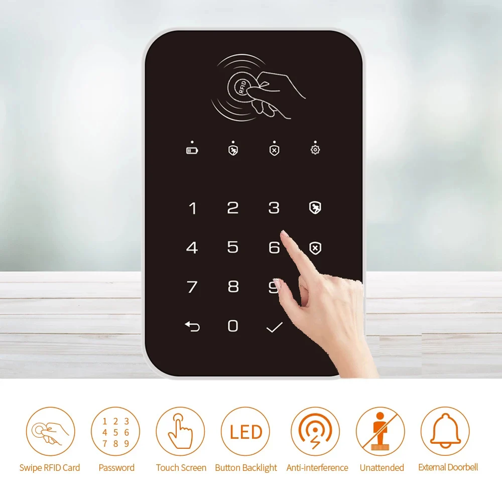 433Mhz Wireless Touch Keyboard Support RFID Card Arm Or Disarm Password Keypad For Tuya Smart WIFI Home Security Alarm System