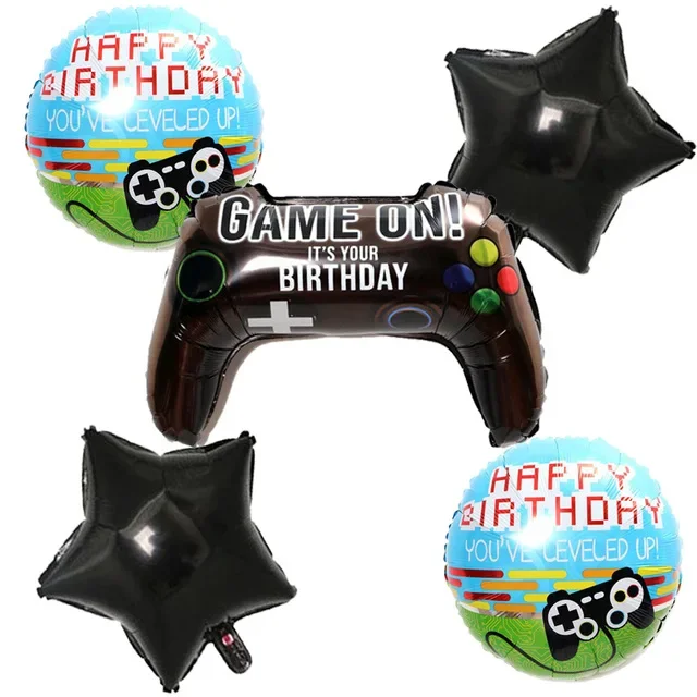 Colorful Party Decoration Banner and Balloon Set for Kids' Gaming-Themed Birthday Celebration