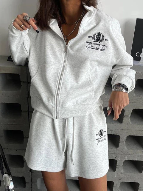 Letter Embroidery Sweatpants Sets Women Stand Collar Long Sleeve Zipper Sweatshirts Autumn Vintage Casual Thin Sport 2 Piece Set 1