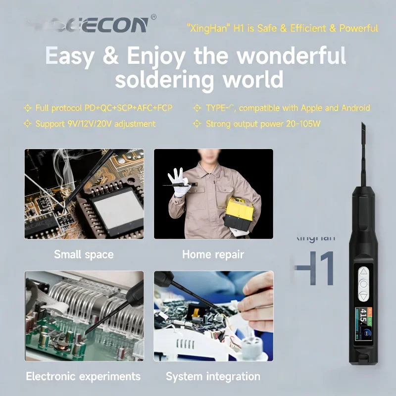 HISEECON H1 스마트 납땜 스테이션 65W 전기 납땜 인두 조절 가능한 일정 온도 고속 가열 납땜 인두 키트