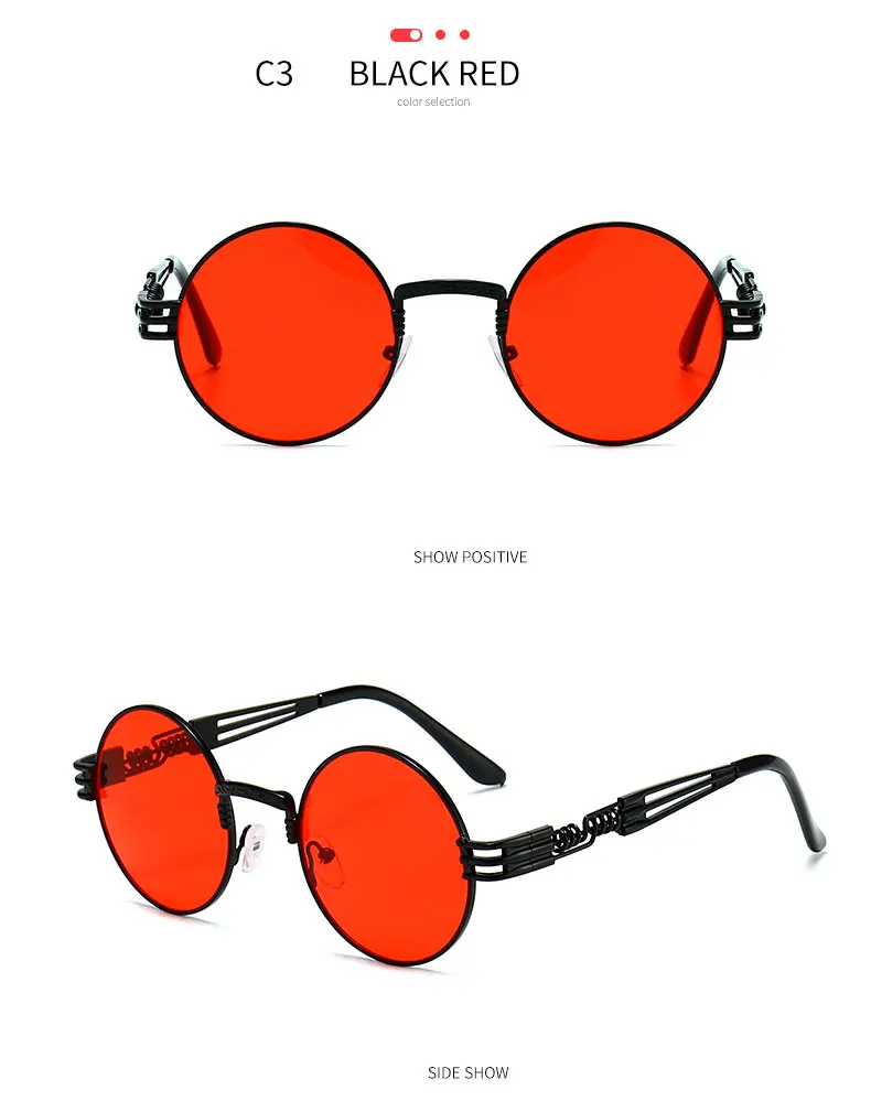 BOYSEEN Punk Stil Metall Sonnenbrille Männer Frauen Runde Vintage Hiphop Sonnenbrille Marke Designer Mode Spiegel Eyegalsses UV400 – Detail 11