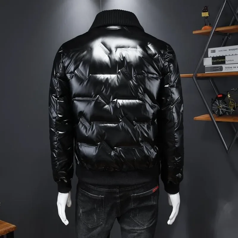 Jacket Large Size Slim-fit Fashion Coat Tide Men's High Quality Winter White Duck Down Personality Bright Knit Lapel Down