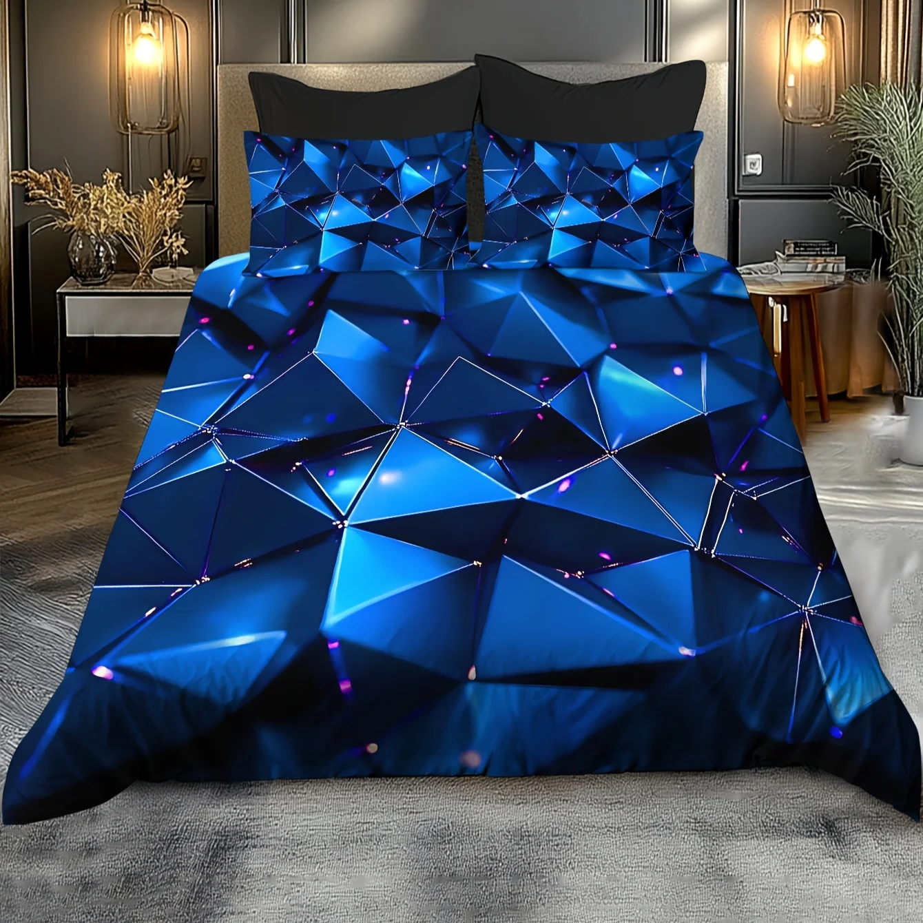 2/3Pcs Breathable Geometric Pattern Duvet Cover Set, All Season Machine Washable Bedding with Pillowcases