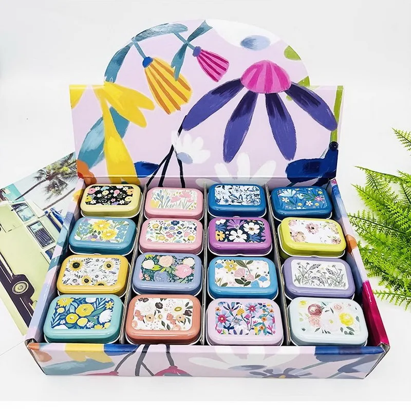 32Pcs (1 Box)  New Flower Model Mini Cover Iron Tin Earphone Ring Metal Case / Can/Pill Cute Small Kit/Candy Storage Gift Box