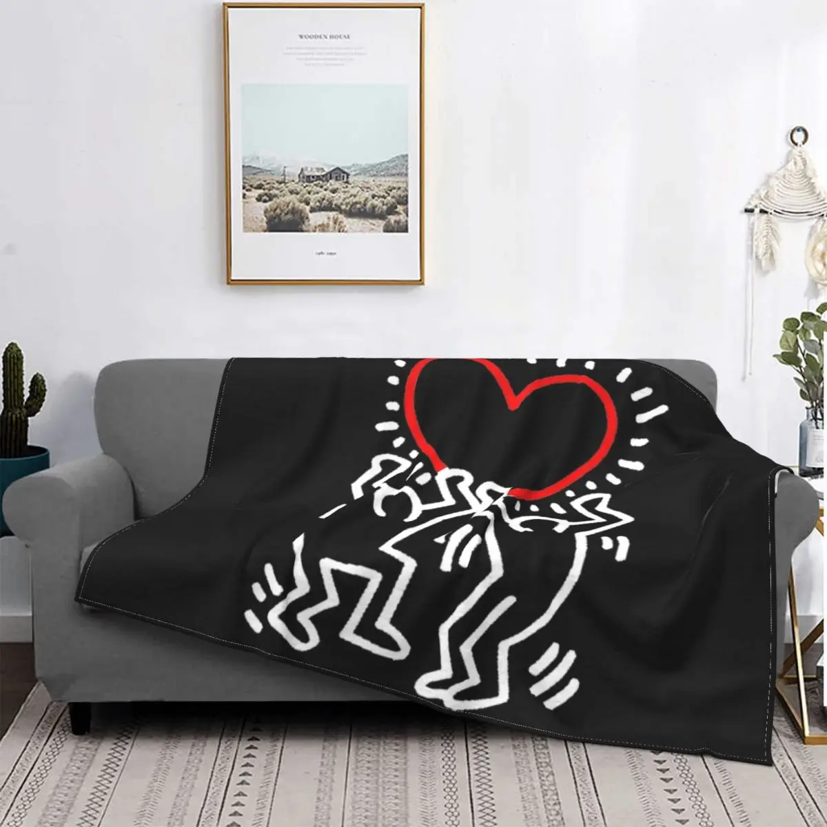 

Sofa Fleece Graffiti Full Of Heart Haring Throw Blanket Flannel Geometric Paintings Art Blankets for Bedding Couch Bedspreads