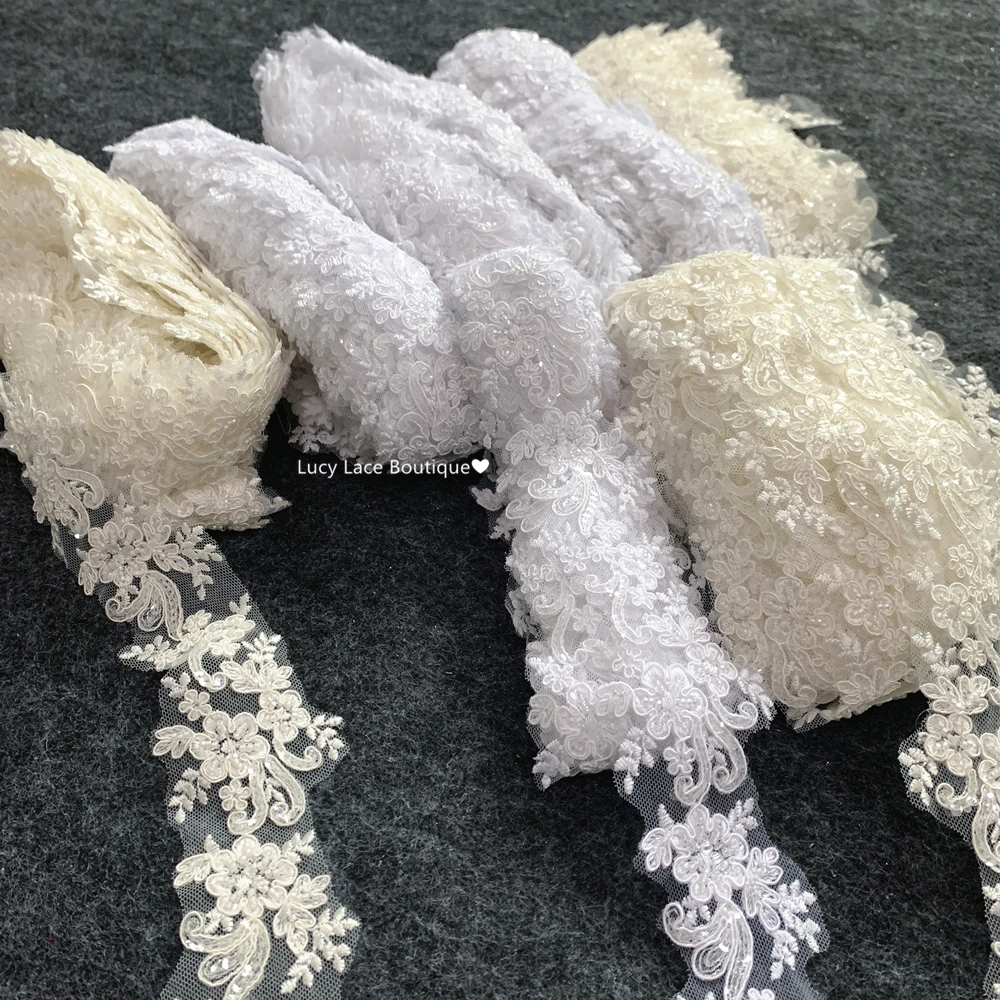 Blanco puro, marfil, negro, 3 colores, 5CM, encaje con cuentas estrechas,  bordado de tul, encaje con cuentas para costura de boda - AliExpress, image size:1000x1000