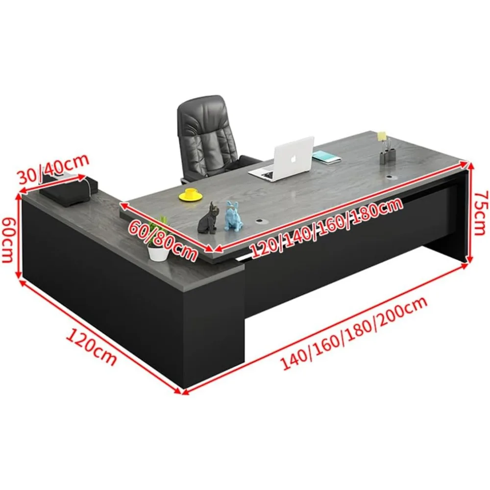 Office Desk with Wood Base, Executive Desks with Drawers and Storage Shelves, Without Chairs, Easy-to-use, Boss Table, 55.1"