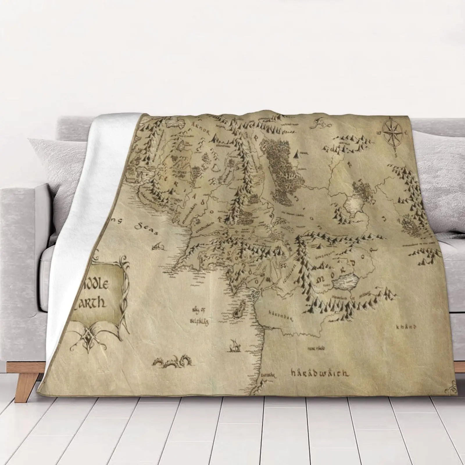 

Blanket Middle Earth Map Throw Ultra Soft Velvet Blanket Lightweight Bed Quilt Durable Home Decor Fleece Gifts