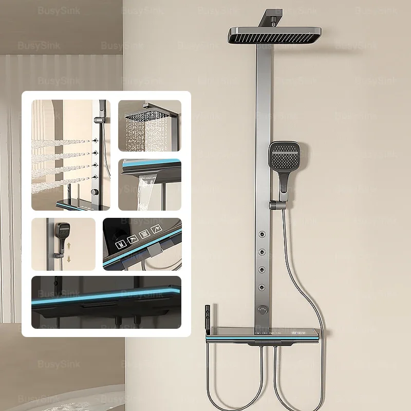 

LED Digital Piano Shower Set Gray For Bathroom White Smart Tub Faucet Waterfall Shower System Rain Shower System
