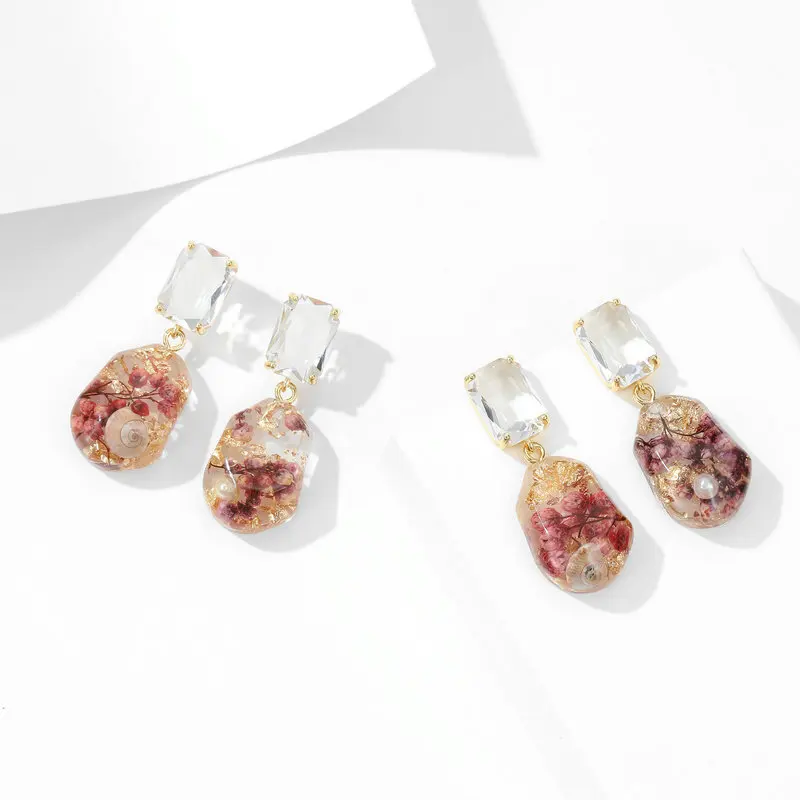 FXLRY Elegant Ss925 Silver Nneedle Resin Drop Glue Dried Flower Earrings For Women Wedding Bridal Party Jewelry