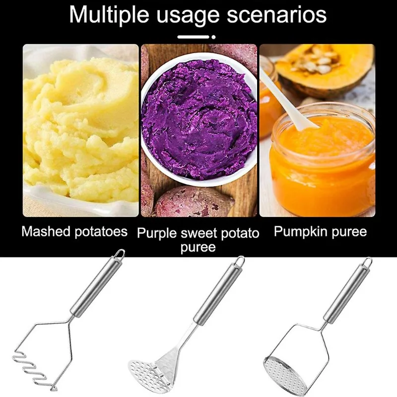 Stainless Steel Potato Masher Set Kitchen Utensils for Smooth Mashed Potatoes Vegetable Fruit Puree Dishwasher Safe