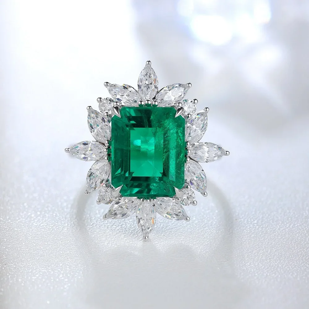 RUIF Custom Design 4.61ct Colombia Color Lab Grown Emerald Ring S925 Silver Engagementring for Women