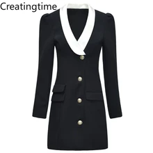 

Creatingtime 2022 Spring Autumn New Fashion Tide Women's Light Luxury Black Notched Single Breasted Patchwork Slim Blazer GA345