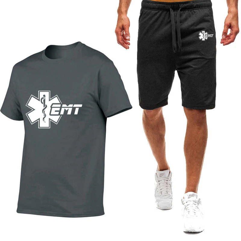 EMT Paramedics Emergency Medical 2023 Men's Summer New Fashion Nine-color Sportswear Casual Short-sleeved Printed T-shirt+Pants