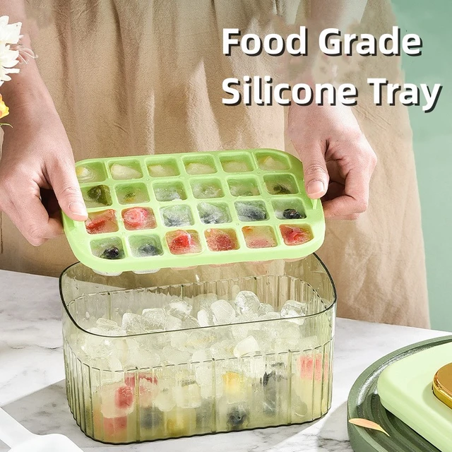 Easy Release Silicone Ice Cube Tray Freezer Bucket Storage Bin