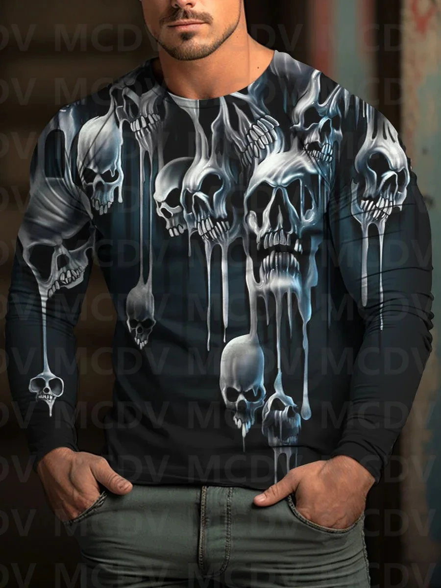 

Men's Skull Ghost Halloween 3D Printed Long Sleeve T-Shirt Halloween Tops