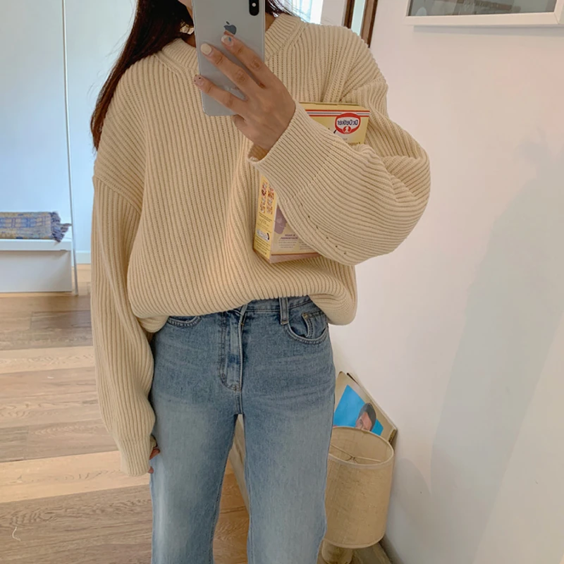 woolen sweater 2021 Autumn Winter Women Pullover Sweaters Female Knitted O-Neck Solid Concise Loose Elegant Office Lady Casual All Match Tops turtleneck sweater