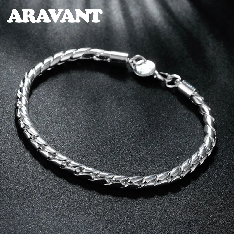 

Aravant 925 Silver 4mm Twist Chains Bracelets For Women Fashion Jewelry