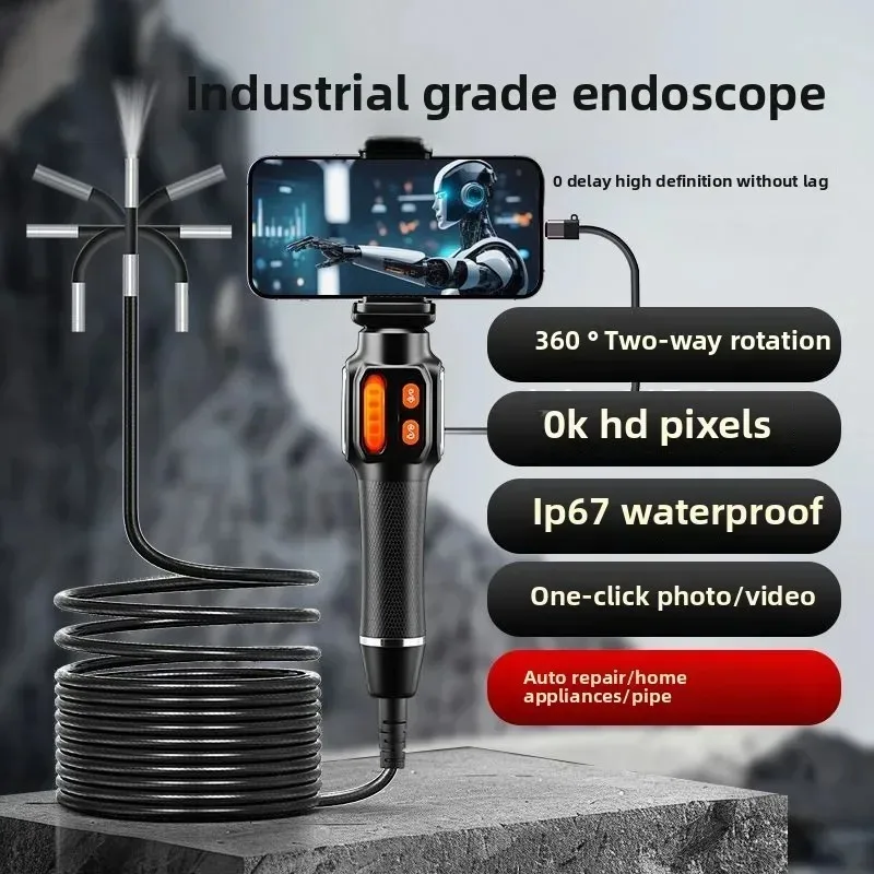 360 Degree Rotation Endoscope Inspection Camera 6.0mm Lens HD Articulated Borescope Camera for Automotive Car IOS Android 1080P 3