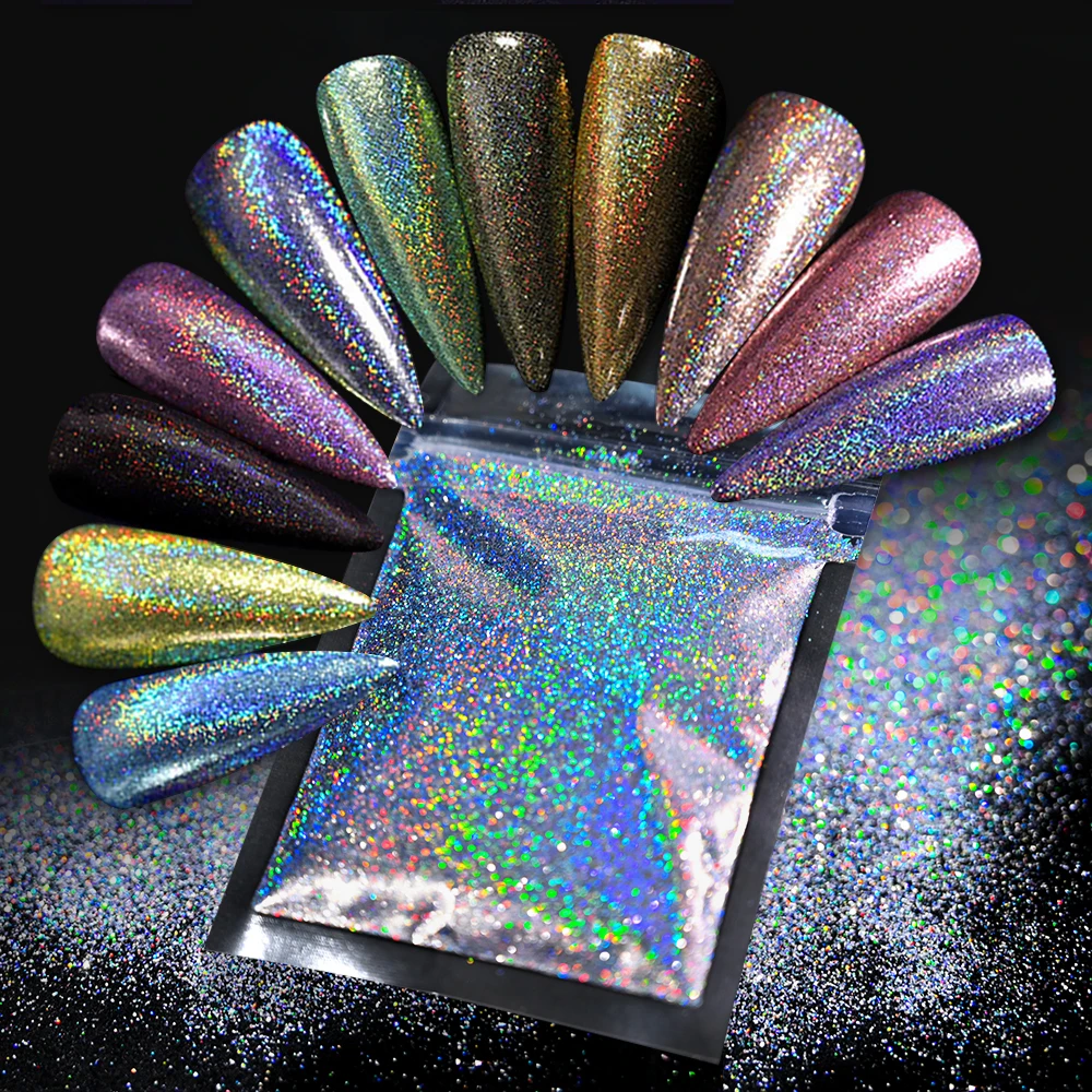 50 G/zak 0.2Mm Holografische Laser Zilver Glitter Poeder 1/128 Manicure Glanzende Sparkle Chroom Pigment Stof Uv Gel Nail Art Glitters