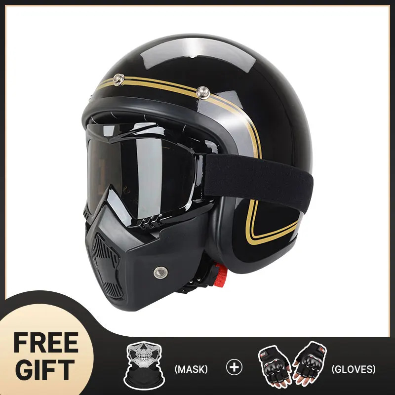 

Retro Open Face 3/4 Motorcycle Helmet Motorbike Moto Motocross Vintage casco Cafe Racer DOT Approved Casque Capacete kask motors