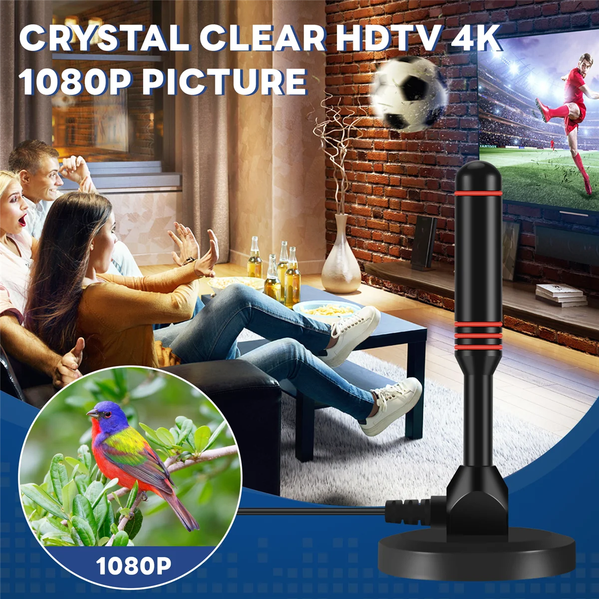 Digital TV Antenna Indoor HDTV Antenna with Smart Signal Digital TV 1080P 4K Channels 130 Miles Signal Range