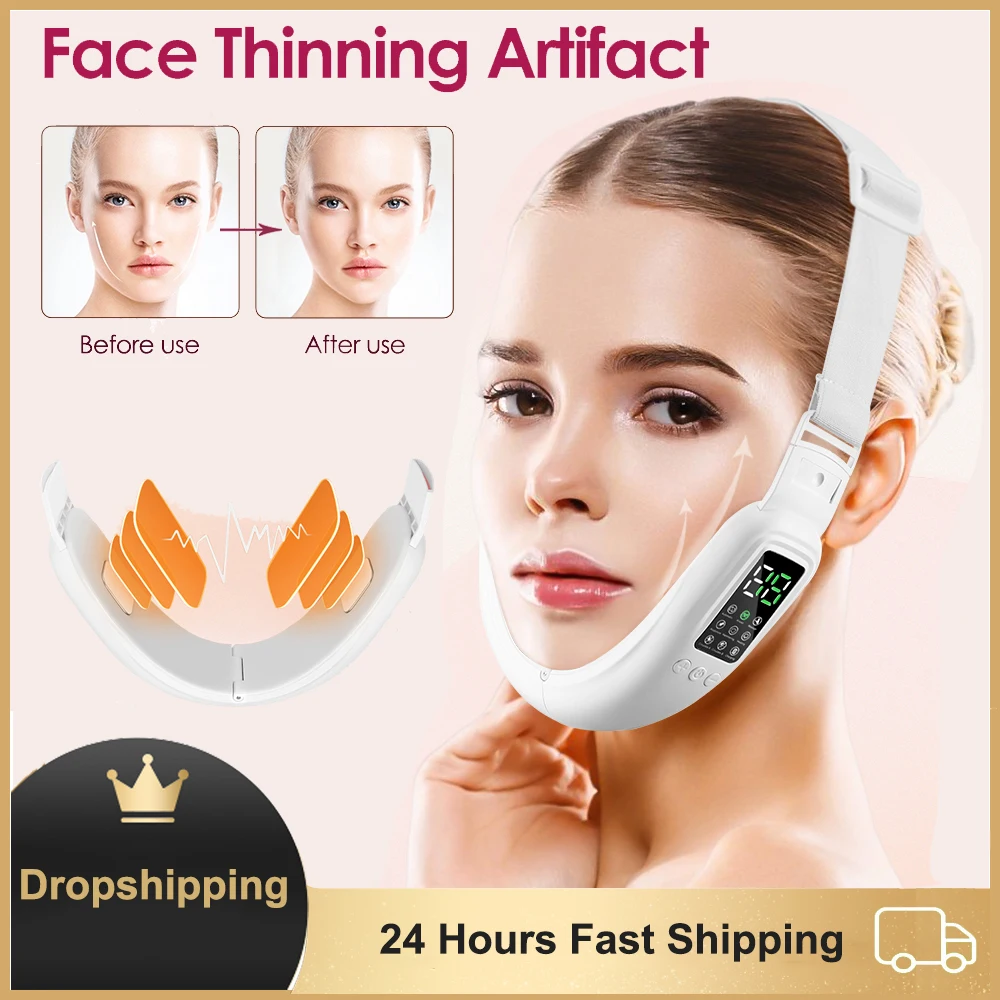 skin care neck face beauty device 3 colors led photon ems vibration therapy improve skin EMS V Line Face Lift Belt LED Photon Therapy Heating Vibration Facial Massager Anti Wrinkle Firming Skin Double Chin Reducer