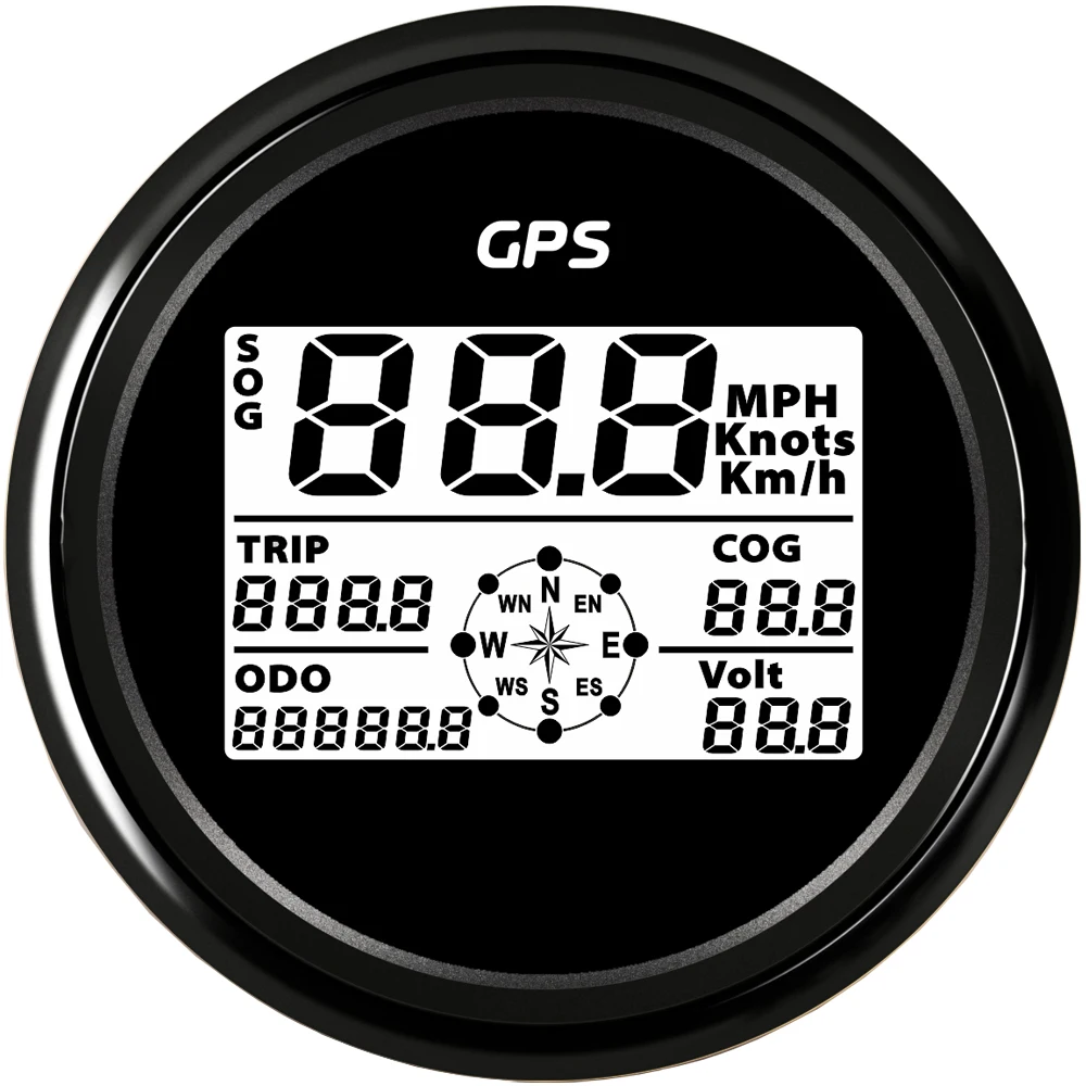 

ELING Digital 85mm GPS Speedometer Odometer 0-999knots km/H MPH with 8 Colors Backlight and Voltage for Auto Vessel Motorcycle