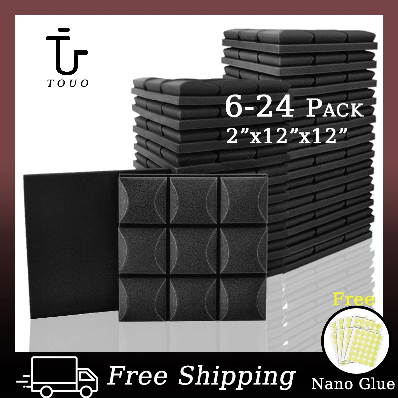 TOUO Acoustic Foam Panels 6/12/24 Pcs Studio Acoustic Sponge Sound Insulation Treatment KTV Room Wall Soundproof Foam