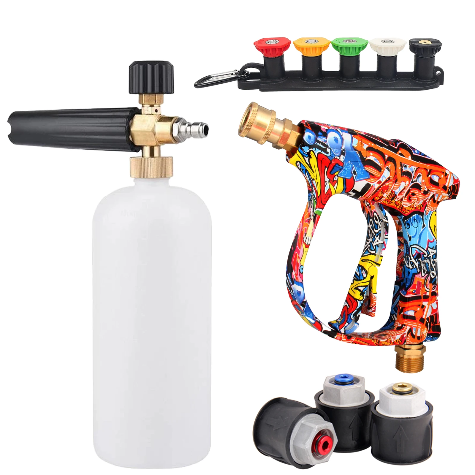 High-pressure cleaning gun 4350 psi with artistic graffiti design and 1-liter foam cannon for K series K