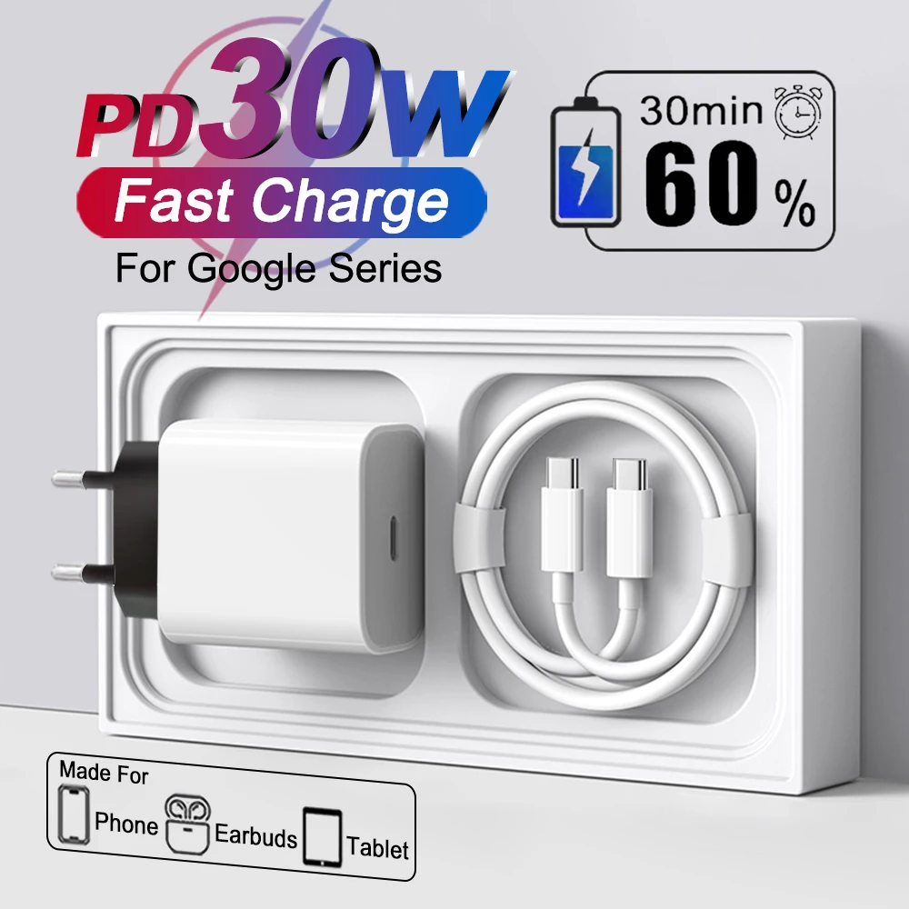 อะแดปเตอร์ชาร์จ USB-C เร็ว 30W สำหรับ Pixel 8/7/6/10/9 Pro XL